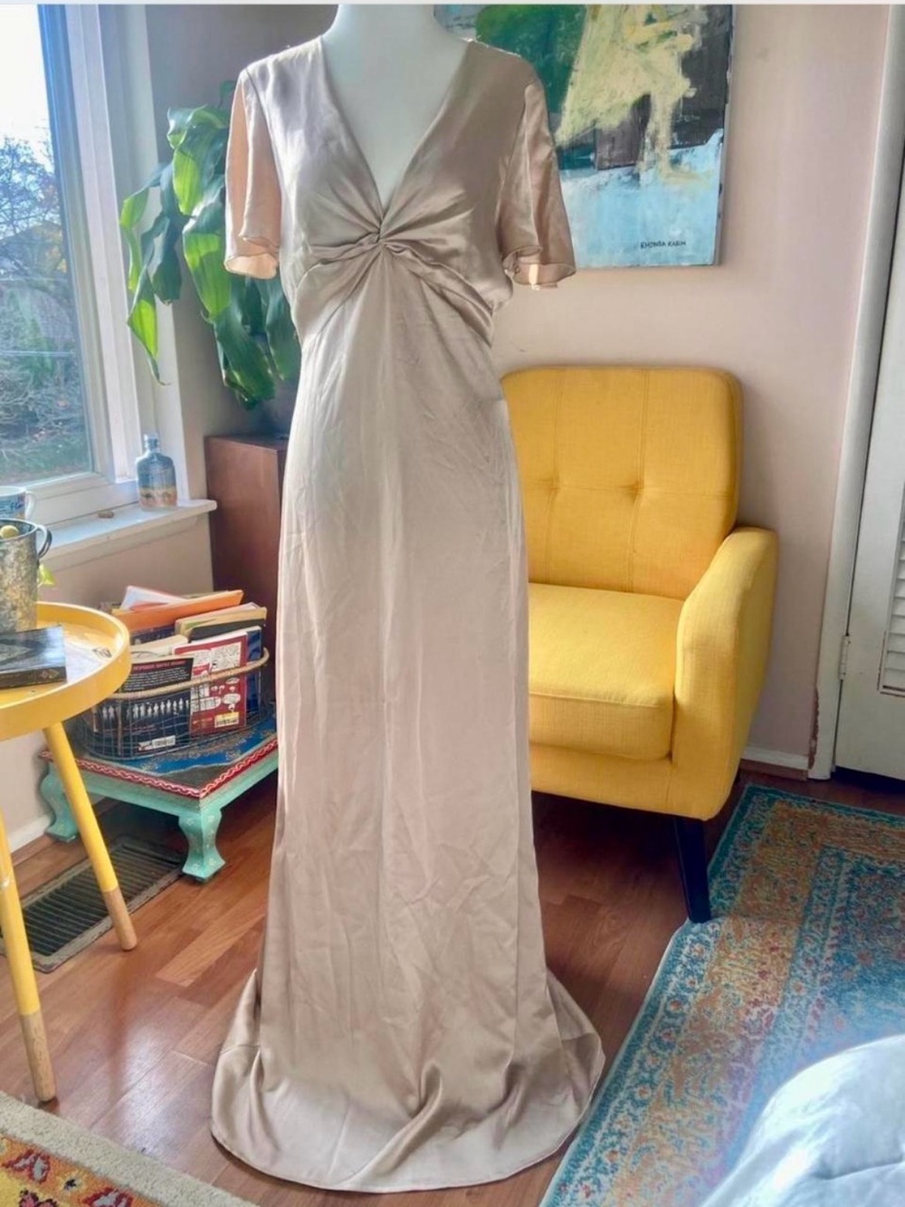 Show Me Your MuMu Satin V-Neck Maxi Dress in Champagne Beige